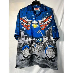 Vintage Y2K Malibu Dreams Blue Eagle Button Up Shirt‎ Size XL Single Stitch